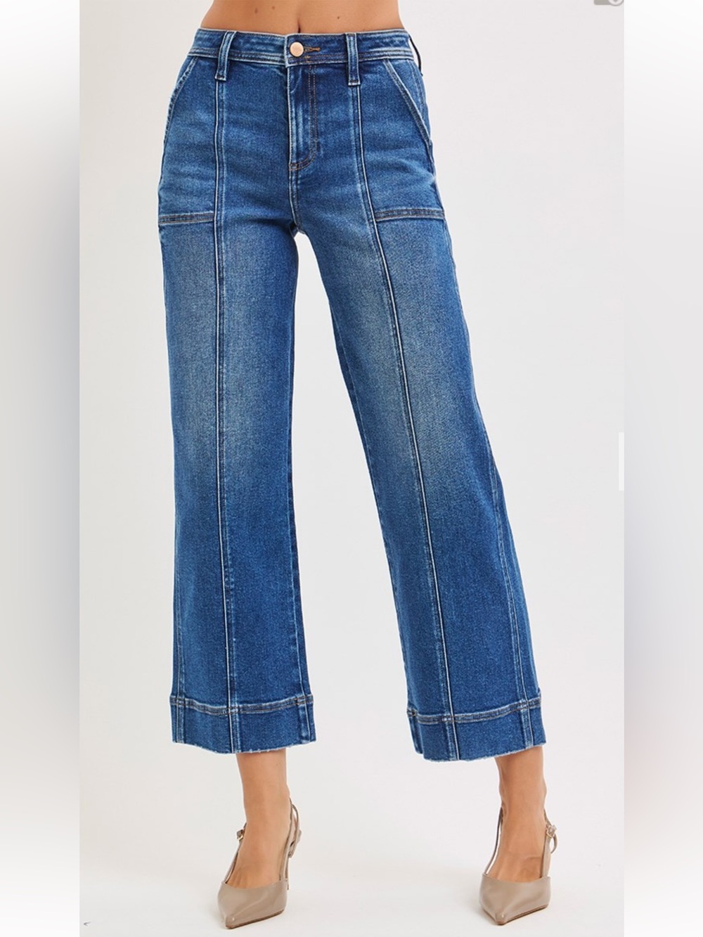 39 RISEN HIGH RISE CROP STRAIGHT FRONT SEAM DETAILED JEANS